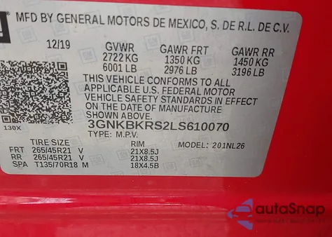 2020 Chevrolet Blazer Rs из США, поврежденный, VIN 3GNKBKRS2LS610070